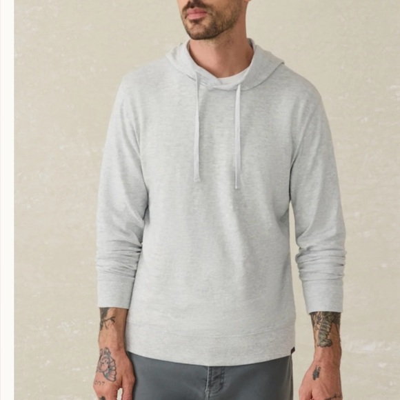 FAHERTY Sunwashed Slub Hoodie Shirt Light Grey Heather Mens Knit Top Sz L - Picture 1 of 15